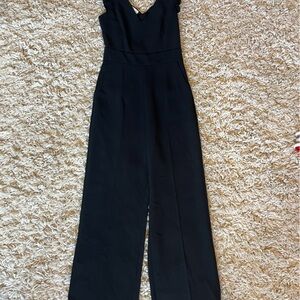 Mango black jumpsuit with ruffle and crossed back extra extra small xxs
